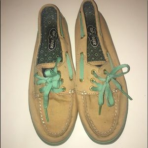 Sperry Top Siders Tan with Mint Green Trim/ Laces